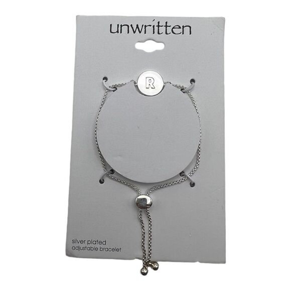Unwritten Coin Initial "R" Silver Plated Bolo Slider Bracelet New - Picture 1 of 2